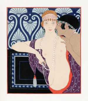 Ilustración de moda Las Tres Bellezas de Mnasidika (1922) en alta resolución de George Barbier.
